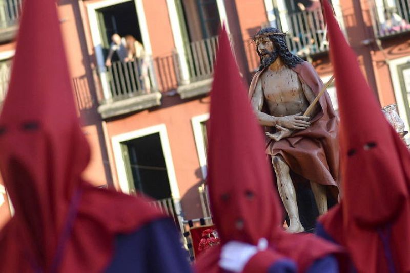 La imagen "Ecce Homo " (Gregorio Fernández,1620) durante la Procesión General celebrada esta tarde en Valladolid.