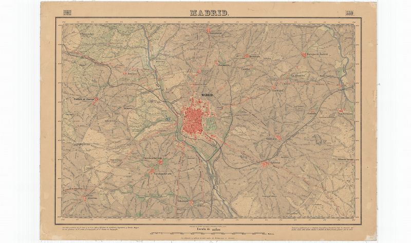 Mapa de Madrid de 1875 a escala 1:50.000.