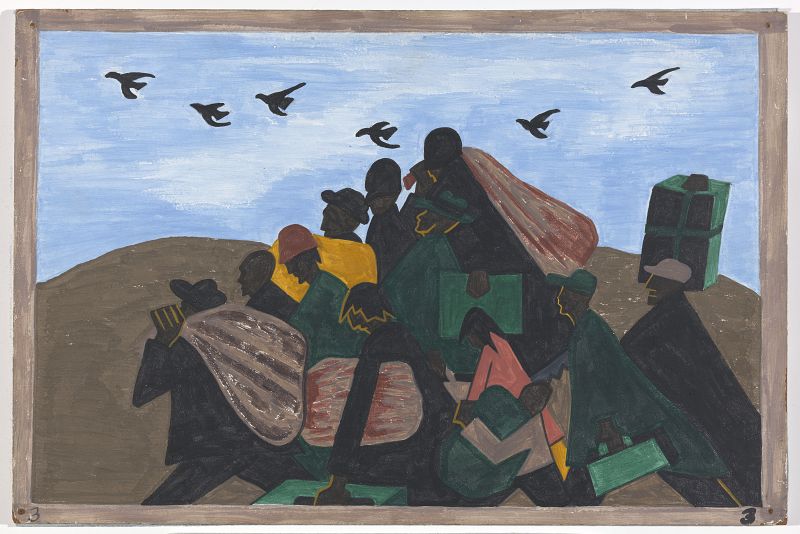Jacob Lawrence. The Migration Series. "centenares de negros abandonaban cada pueblo para dirigirse al norte y trabajar en la industria" (1940-41)