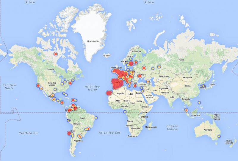 Las menciones a Barei en Twitter, en el mapa