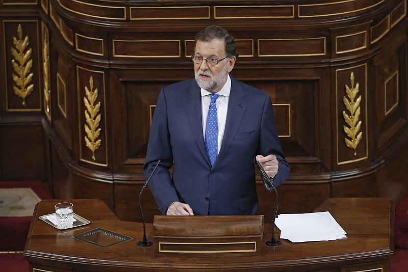 Mariano Rajoy durante su intervención esta tarde en el Congreso de los Diputados en la primera jornada de investidura al que se somete