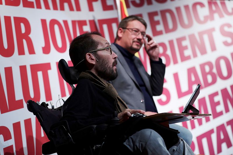 Acto de campaña de Catalunya en Comú-Podem (CatECP) en Terrassa (Barcelona)