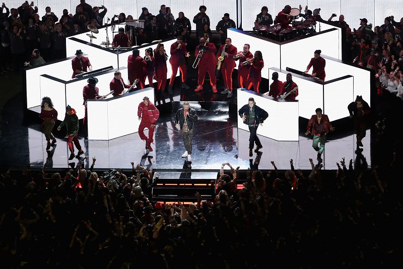 Justin Timberlake, en su actuación en el medio tiempo de la Super Bowl