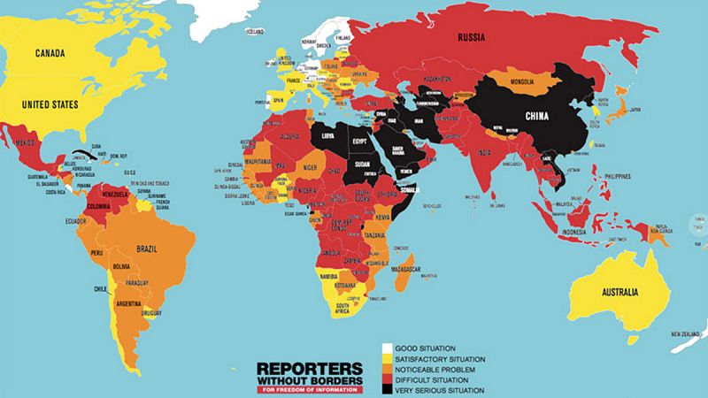 Mapa de la clasificación de la libertad de prensa en 2018
