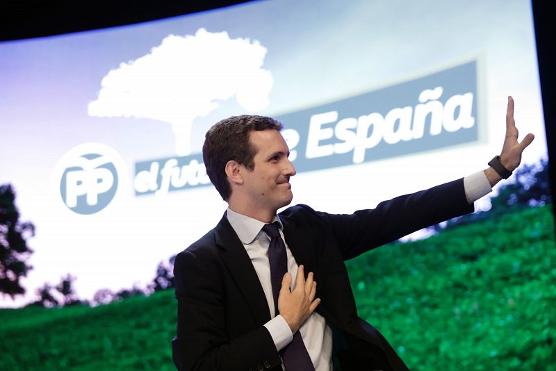 El candidato a la Presidencia del PP, Pablo Casado, durante su intervención en el XIX Congreso del partido