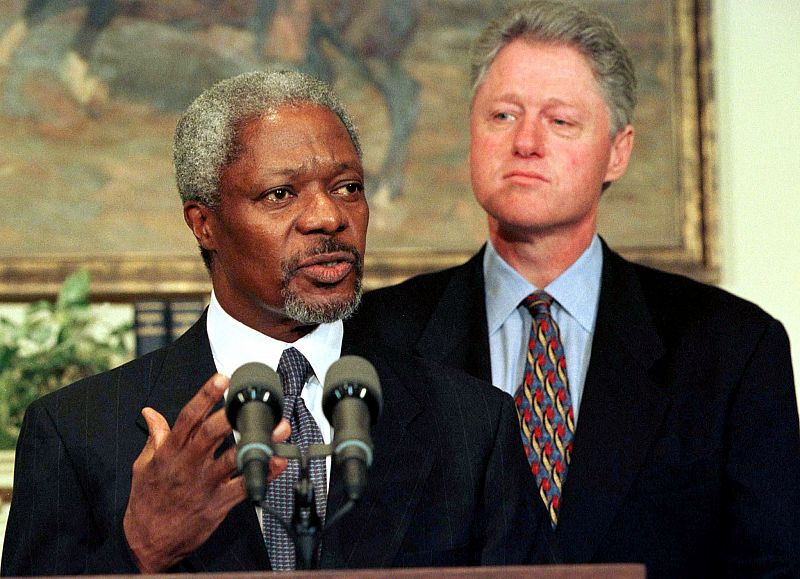 Kofi Annan habla en la Casa Blanca tras su reunión con el presidente Clinton (23/01/1997)