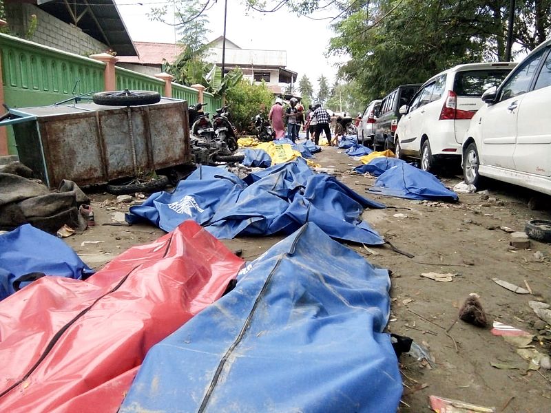 Cuerpos de fallecidos en una calle de Palu