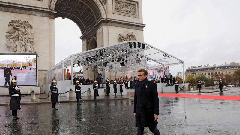 El presidente Macron en la ceremonia del centenario del armisticio de la Primera Guerra Mundial