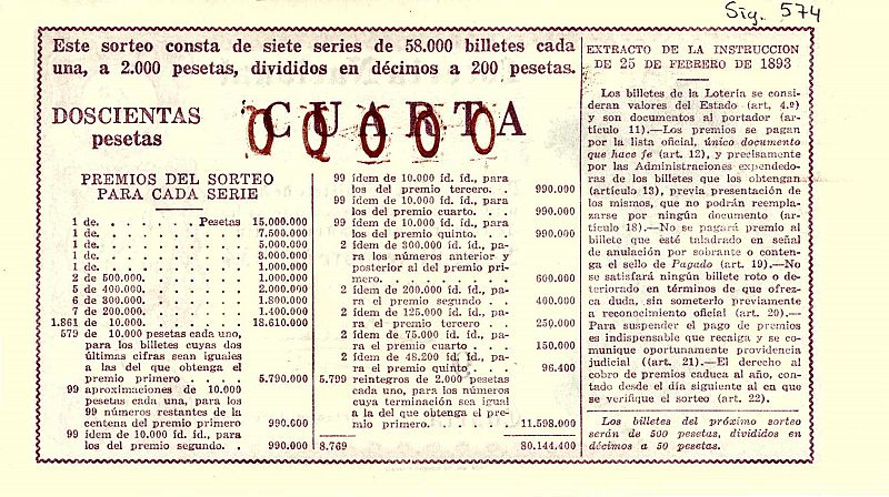 Reverso de un décimo de 1954