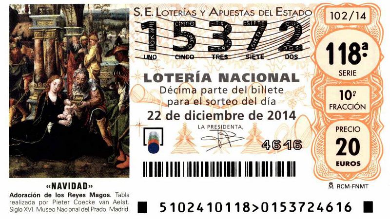 Décimo del sorteo de Navidad de 2014 con una adoración de los magos de Coecke van Aelst