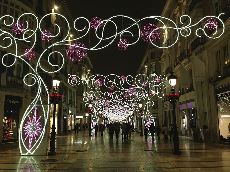 Calle MarquÃ©s de Larios decorated for Christmas