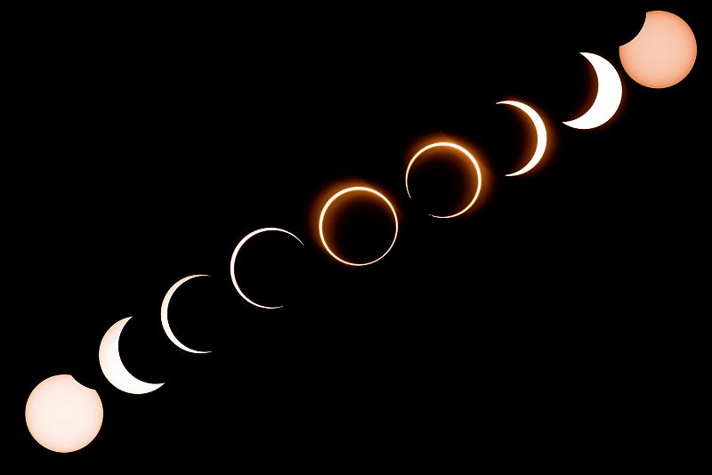 Montaje fotográfico con las diferentes fases del eclipse.
