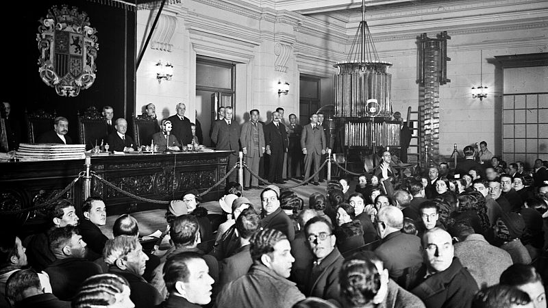 Vista del interior de la sala donde se celebra el Sorteo de Navidad.