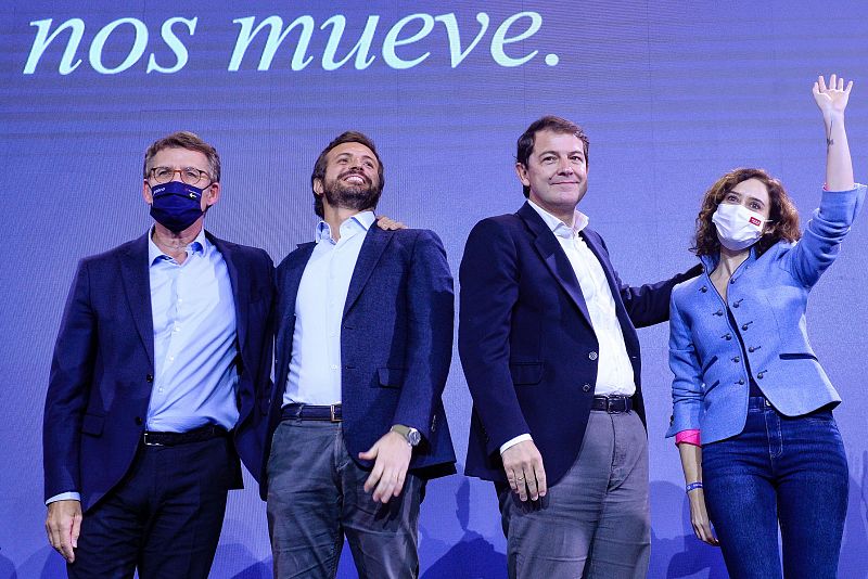 Casado, Ayuso y Feijóo arropan a Mañueco en el fin de campaña en Valladolid