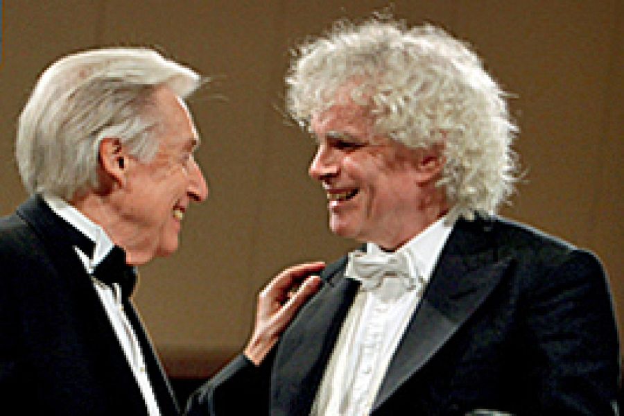 El pianista Joaquín Achúcarro y el director Simon Rattle se reúnen para grabar Noches en los Jardines de España, de Falla, junto a la Orquesta Filarmónica de Berlín.