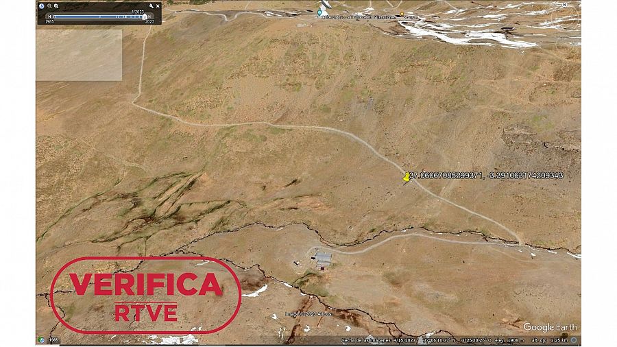 Imagen de 2023 de Google Earth Pro que muestra la zona donde se encontraba el set de rodaje sin restos del decorado