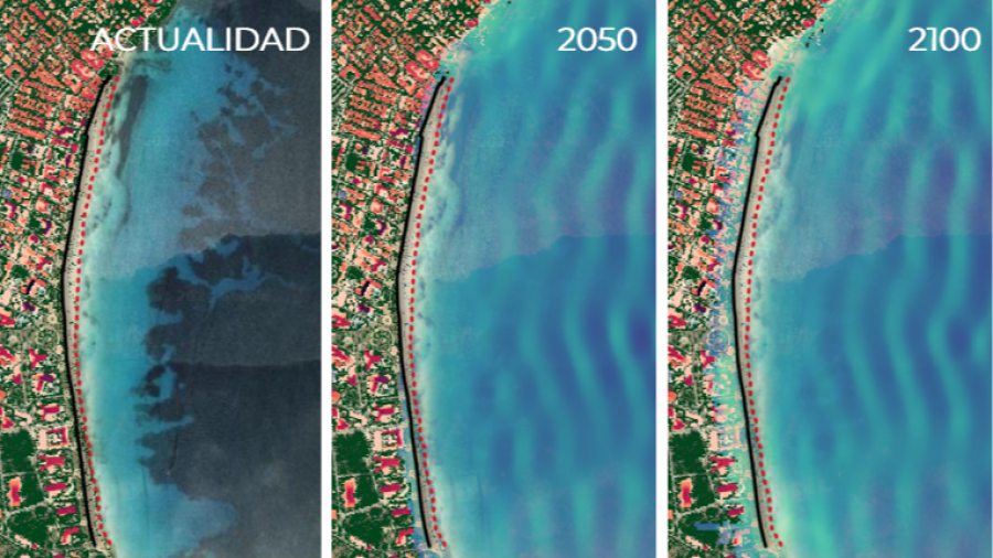 Proyección de inundación en Cala Millor, Mallorca