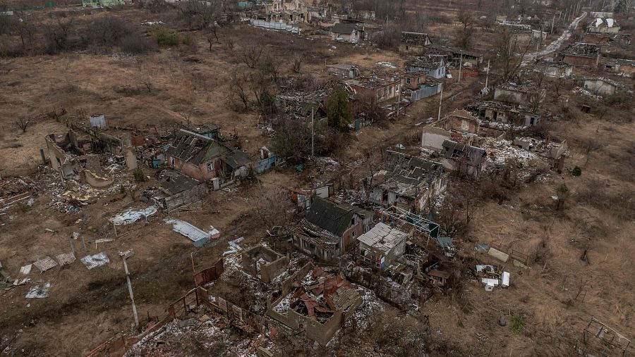 Vista de Bohorodychne, en la región de Donetsk, tras los intensos bombardeos rusos del 27 de enero de 2024.