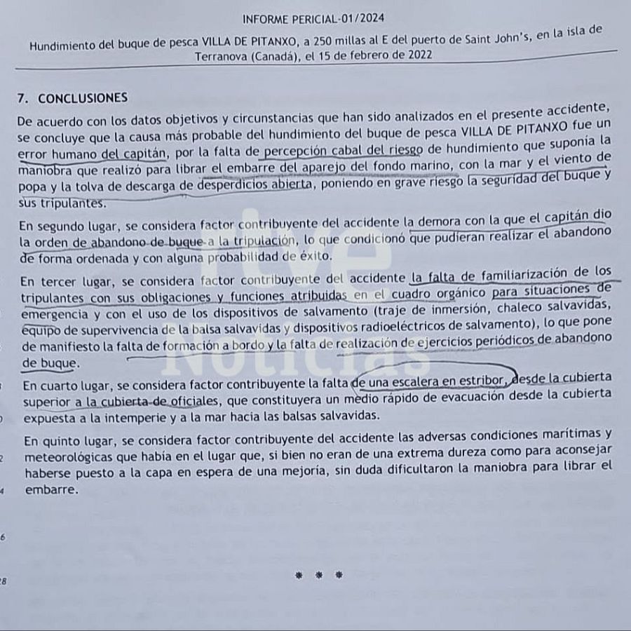 Informe pericial sobre el buque de pesca Villa de Pitanxo