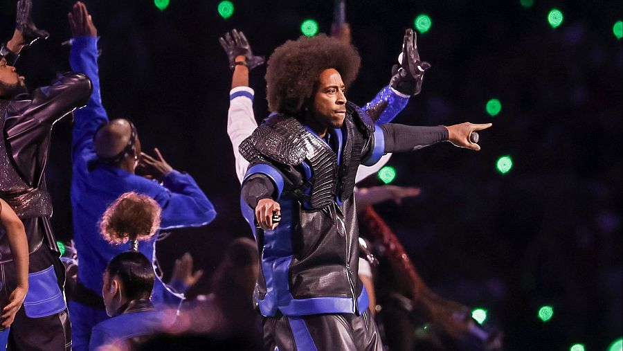 El rapero Ludacris durante su actuación junto a Usher en la Super Bowl
