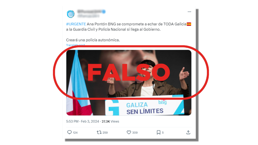 Mensaje de X que difunde la falsa idea de que Ana Pontón se compromete a 