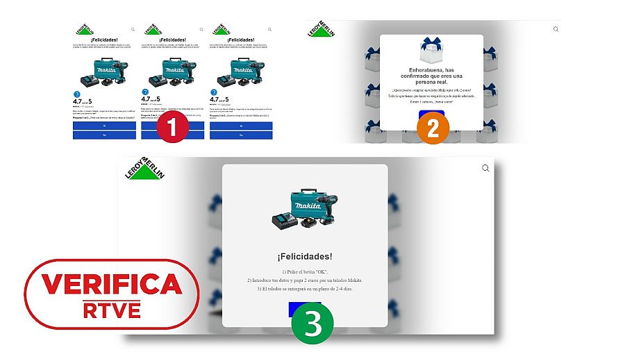 Captura de las diferentes pantallas por las que se compone la página web fraudulenta