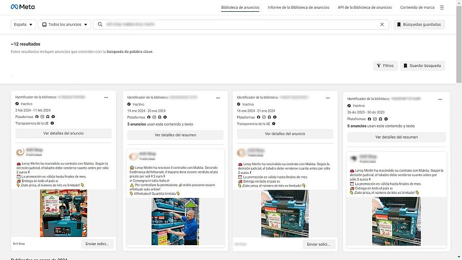 Captura de la Biblioteca de Anuncios de Meta