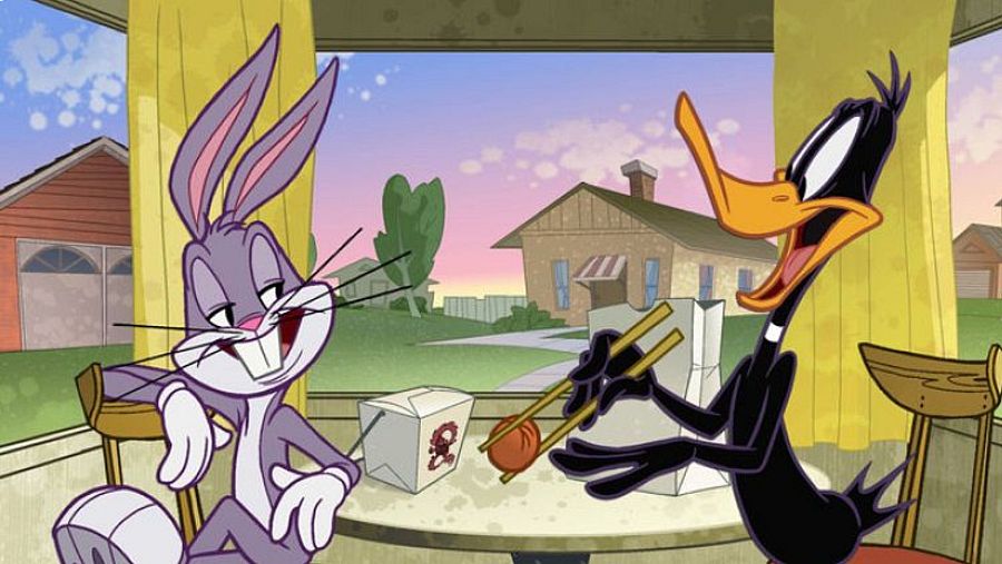 Bugs Bunny y el pato Lucas en una escena de los dibujos animados