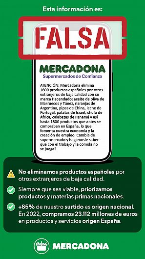 Imagen que nos remite el departamento de Comunicación de Mercadona en la que desmienten este bulo