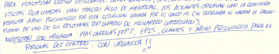 Acta de la residencia Virgen de La Paloma del 15 de abril de 2020