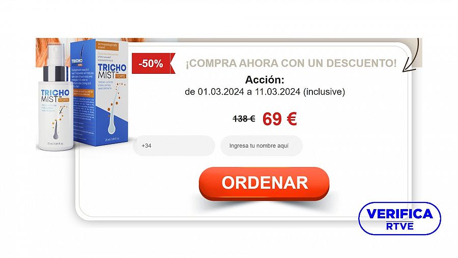 Apartado de la web donde se tramita la compra de este falso producto contra la alopecia