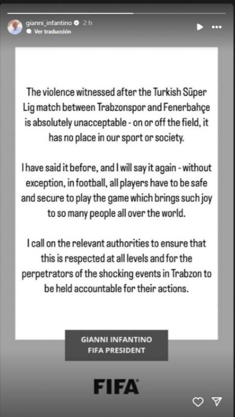 Infantino lamenta los incidentes de los ultras del Trazbonspor