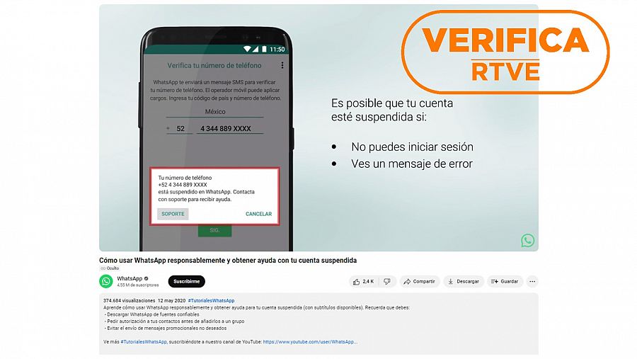 Mensaje de WhatsApp que anuncia la suspensión de una cuenta