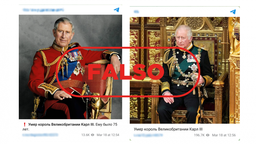 Canales de Telegram rusos que difunden el bulo sobre la muerte de Carlos III