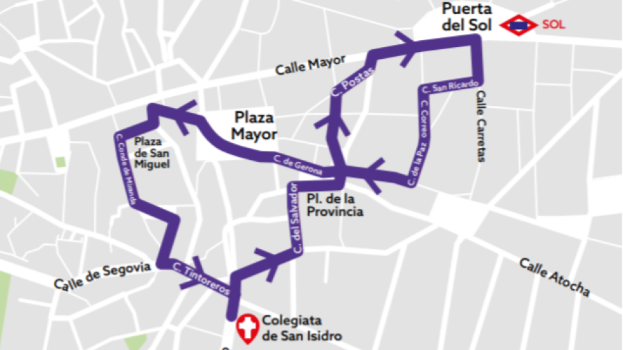 Recorrido de la procesión Nuestro Padre Jesús Nazareno del Gran Poder y María Santísima de la Esperanza Macarena en Madrid