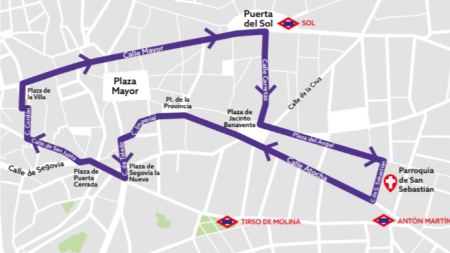 Recorrido de la procesión de El Divino Cautivo en Madrid