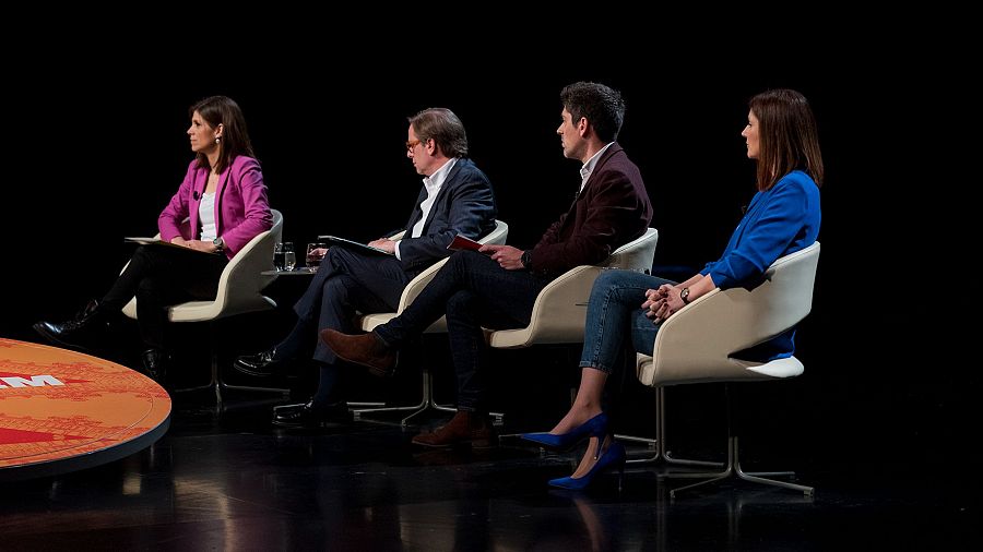 Marta Vilalta (ERC), Joan Garriga (VOX), David Cid (ECP) i Lorena Roldán (PP) participen al debat de l''Aquí parlem'