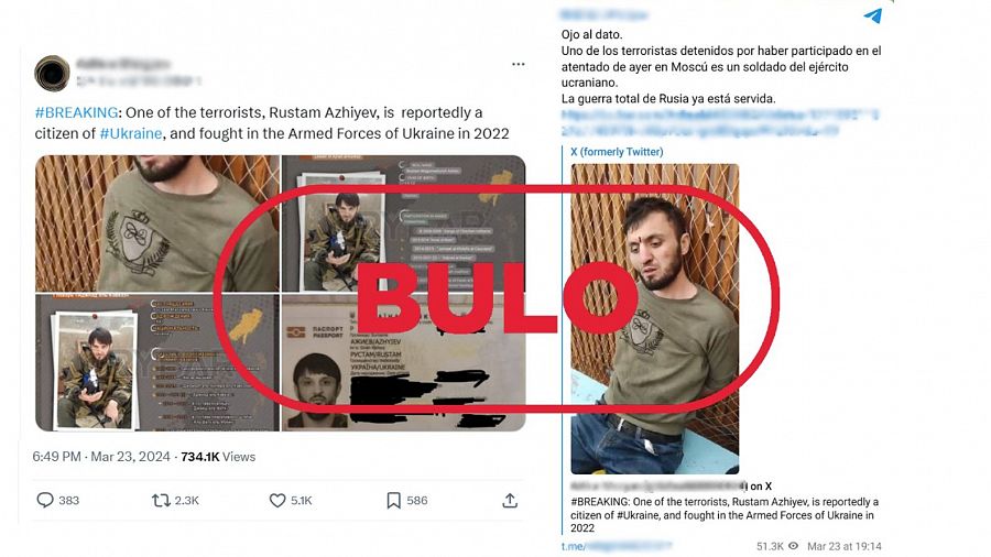 Mensajes de redes que difunden el bulo de que uno de los detenidos es un checheno que combate para Ucrania