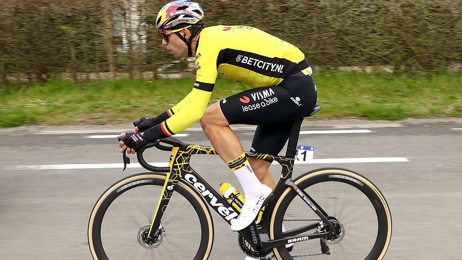 Wout van Aert (Visma), antes de su caída en la carrera 'A Través de Flandes'