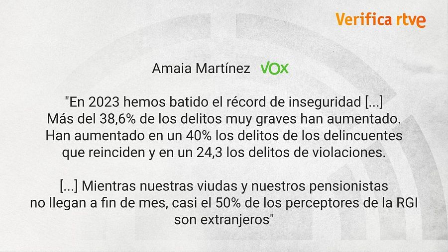 Amaia Martínez (Vox): Declaraciones sobre los índices de criminalidad y la Renta de Garantía de Ingresos