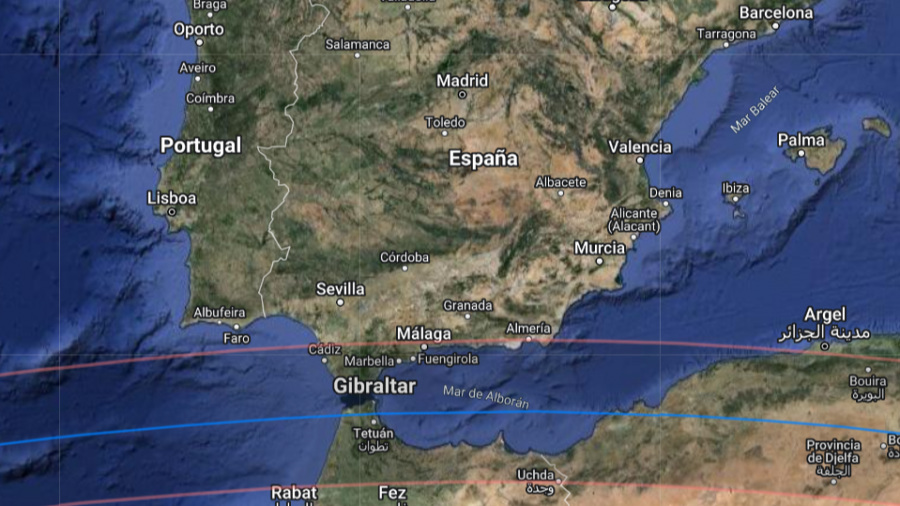 Mapa de visión del eclipse de 2027