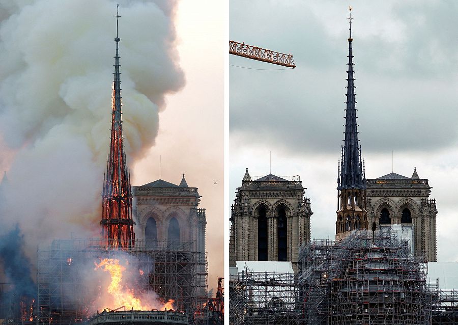 Cinco años después del incendio, la aguja de la catedral de Notre Dame de París vuelve a ser visible