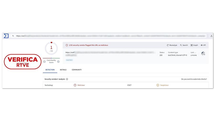 Resultados de la herramienta VirusTotal en la que señala como 