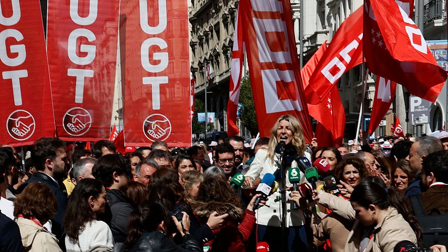 Mejores imágenes del Día del Trabajo 2024: La vicepresidenta segunda y ministra de Trabajo, Yolanda Díaz, en Madrid