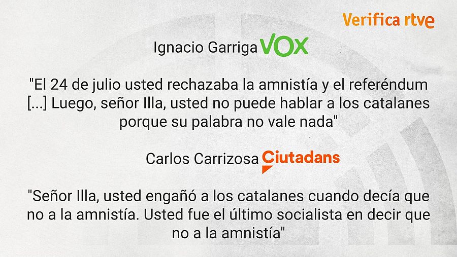 Declaraciones de los candidatos de Vox y Ciudadanos sobre las declaraciones del candidato del PSC sobre la amnistía