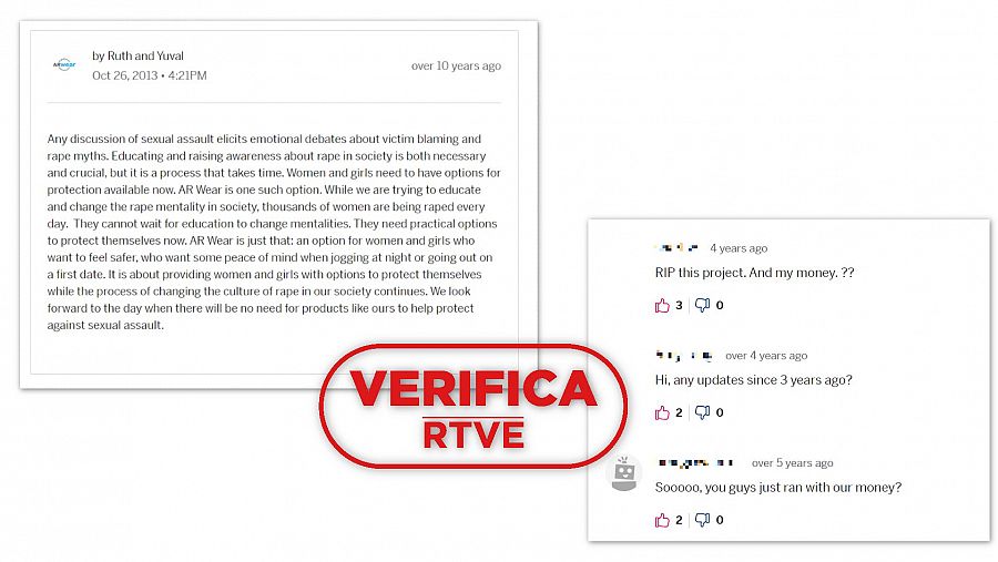A la izquierda, captura de la última actualización del proyecto AR Wear en la web de micromecenazgo IndieGoGo, a la derecha, comentarios de usuarios.