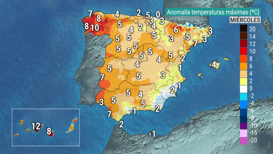 Las anomalías de entre los 8 y 12 grados en Canarias