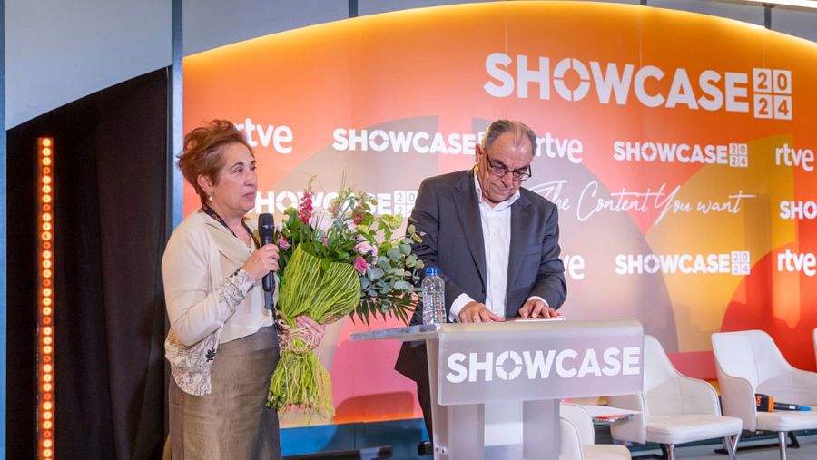 María Jesús Pérez y Rodolfo Domínguez en la clausura del Showcase 2024 de RTVE