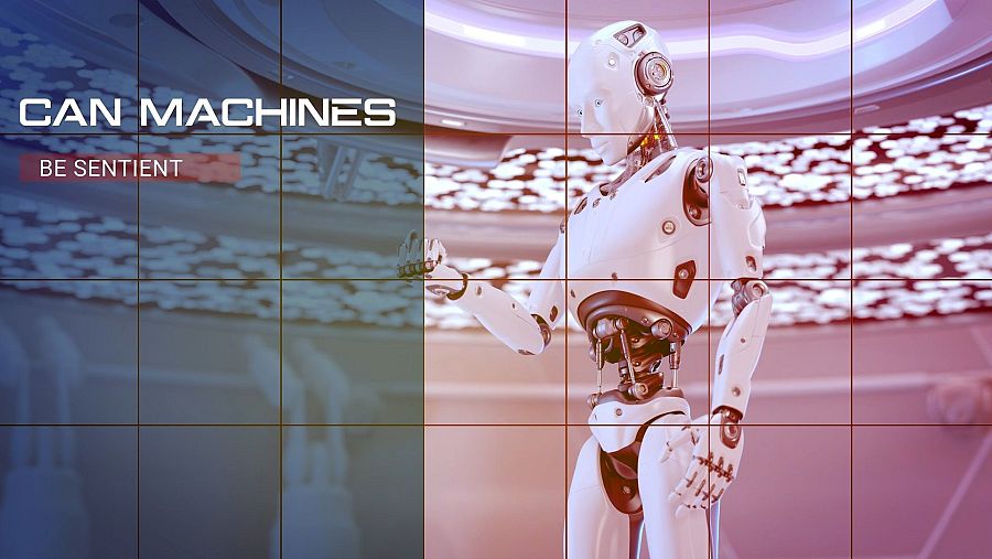 robot blanco con expresión de ternura y al lado un texto que se pregunta: ¿Pueden las máquinas sentir?