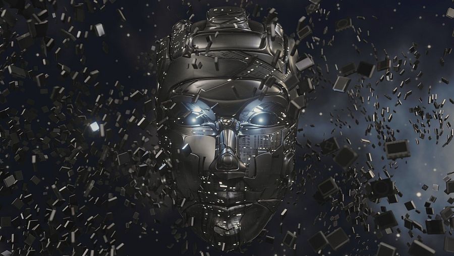 cabeza metálica humana